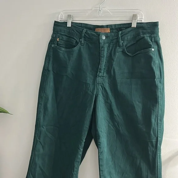 Judy Blue Tummy Control High Rise Wide Crop Denim Jeans | Teal - Picture 8 of 10